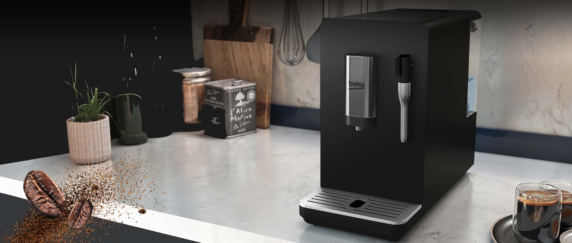Machine à café BEKO sur plan de travail cuisine